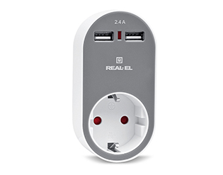 Зарядное USB-устройство с розеткой REAL-EL CS-20
